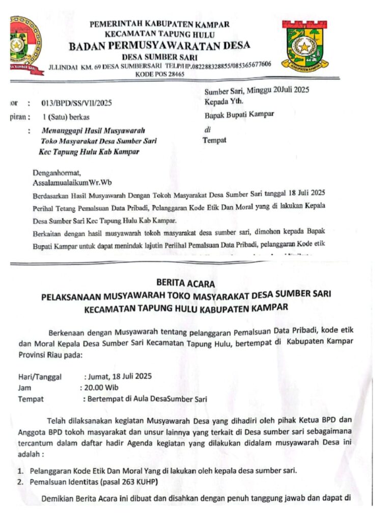 Palsukan Identitas Demi Nikah Lagi, Warga Desak Bupati Kampar Nonaktifkan Kades