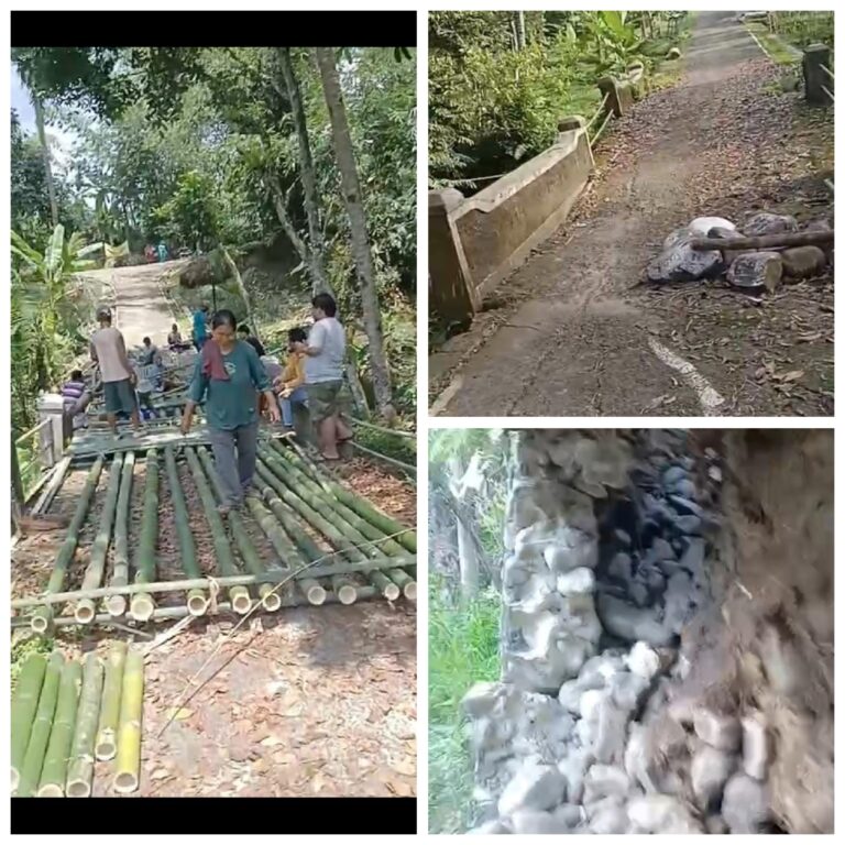 Diduga Pembiaran. Jembatan Rusak di Purbalingga 3 Tahun Terbengkalai, Warga Desa Kasih  Gotong Royong Perbaiki