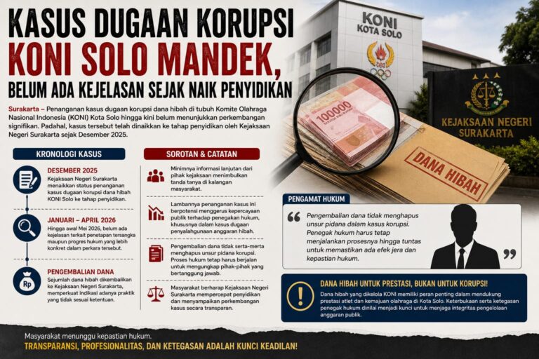 Ada Apa Ini ? Kasus Dugaan Korupsi KONI Solo Mandek, Belum Ada Kejelasan Sejak Naik Penyidikan